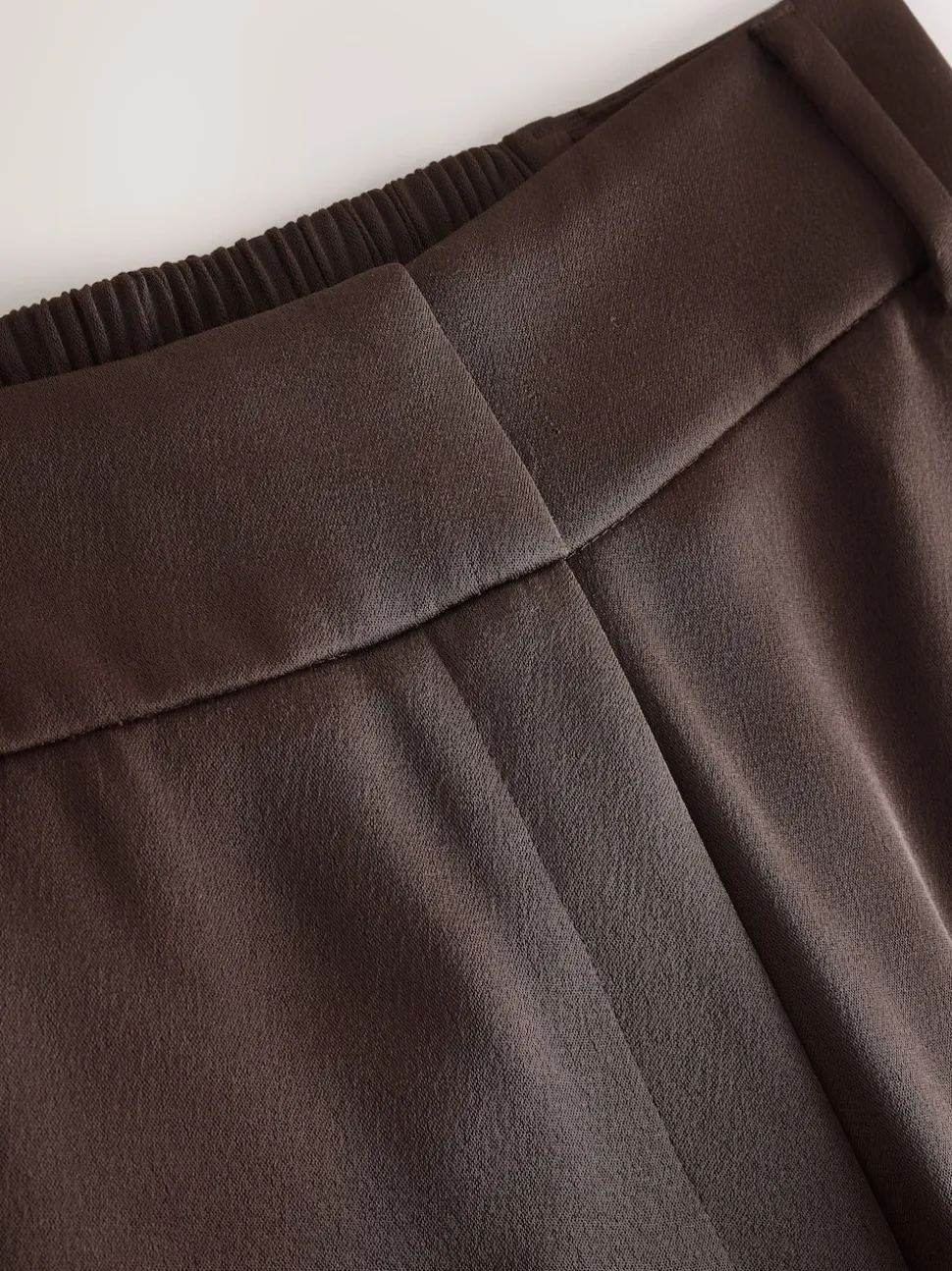Chocolate Brown Satin Elastic Back Wide Leg Trousers