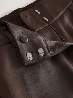 Chocolate Brown Satin Elastic Back Wide Leg Trousers