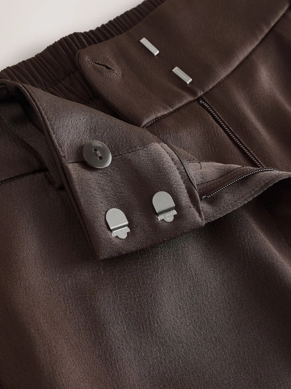 Chocolate Brown Satin Elastic Back Wide Leg Trousers