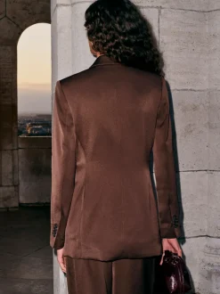 Chocolate Brown Satin Wrap Blazer