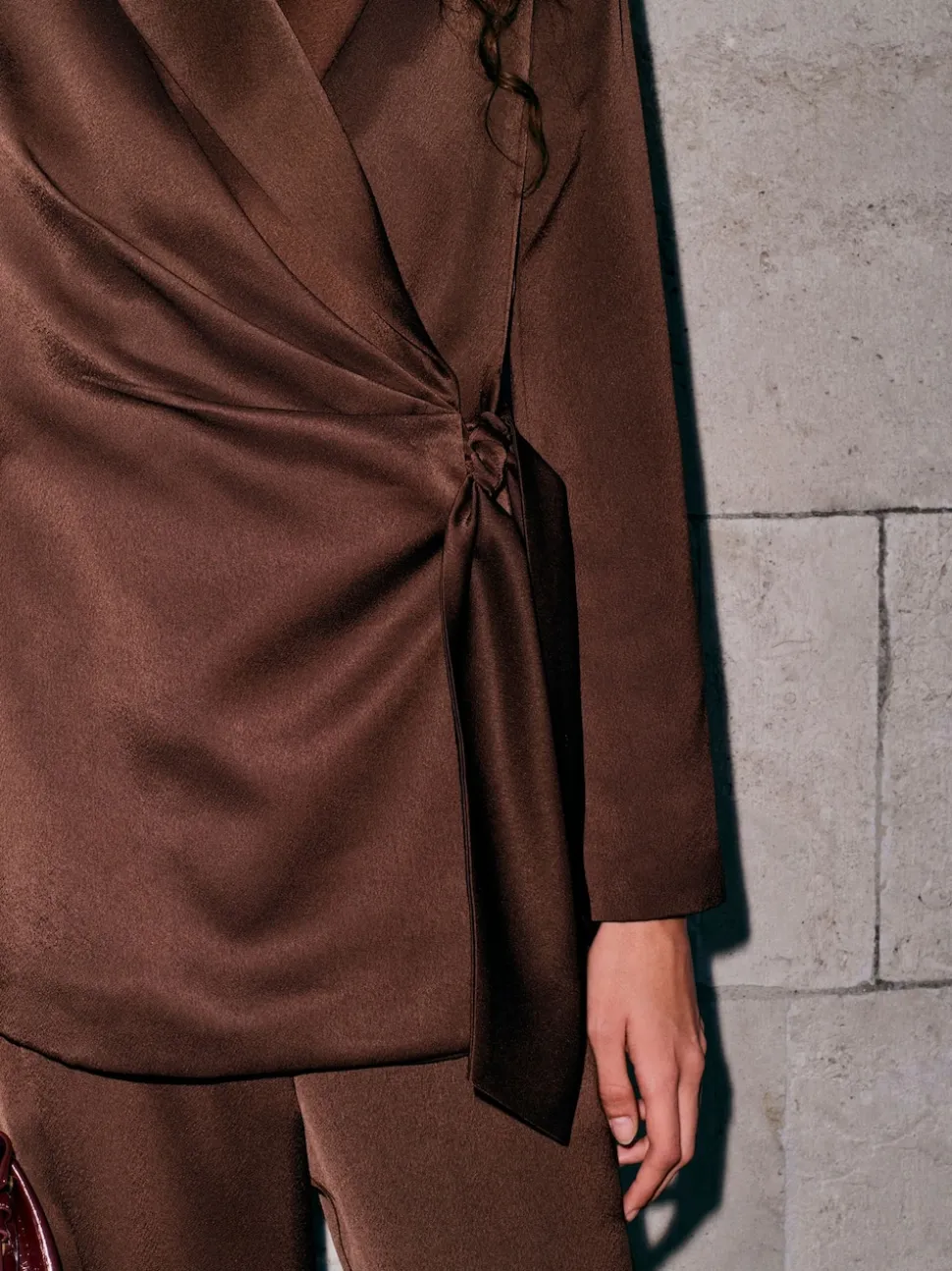 Chocolate Brown Satin Wrap Blazer