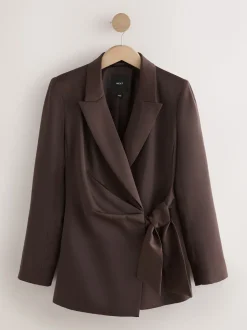 Chocolate Brown Satin Wrap Blazer