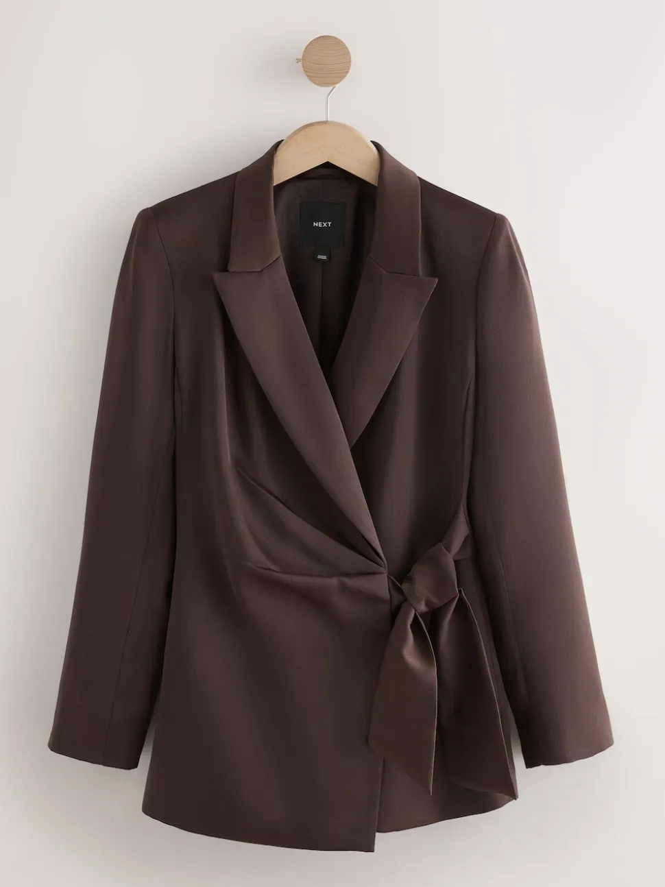 Chocolate Brown Satin Wrap Blazer
