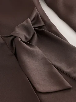 Chocolate Brown Satin Wrap Blazer