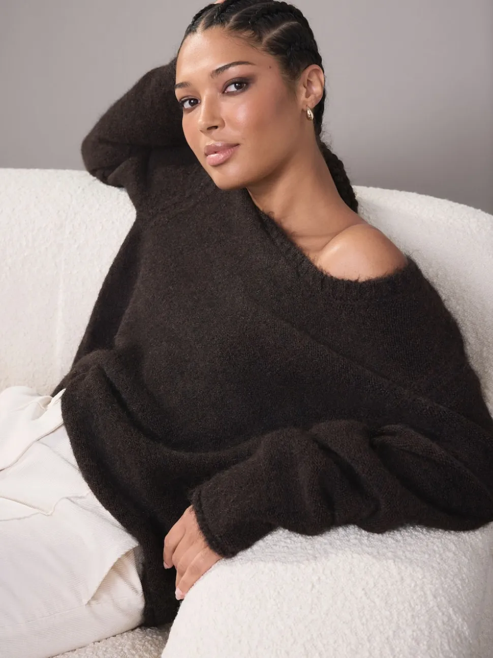 Chocolate Brown Scoop Neck Jumper With Wool