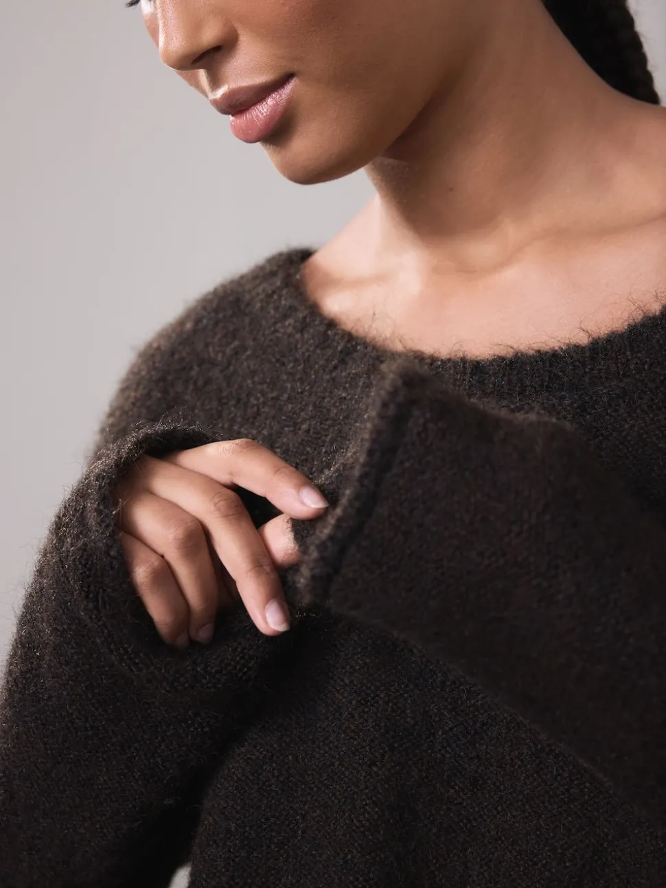 Chocolate Brown Scoop Neck Jumper With Wool