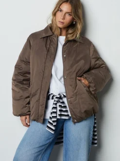 Chocolate Brown Shower Resistant Bomber Jacket