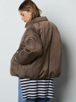 Chocolate Brown Shower Resistant Bomber Jacket