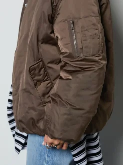 Chocolate Brown Shower Resistant Bomber Jacket