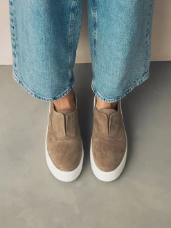 Chocolate Brown Slip On Signature Leather Chunky Wedge Platform Trainers
