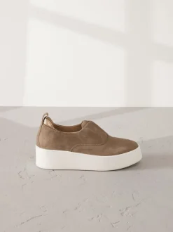 Chocolate Brown Slip On Signature Leather Chunky Wedge Platform Trainers