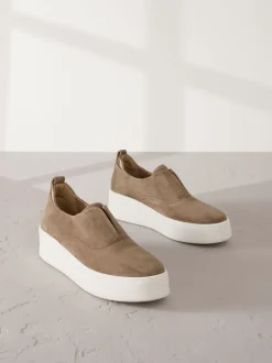 Chocolate Brown Slip On Signature Leather Chunky Wedge Platform Trainers