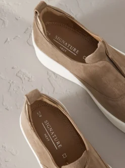 Chocolate Brown Slip On Signature Leather Chunky Wedge Platform Trainers