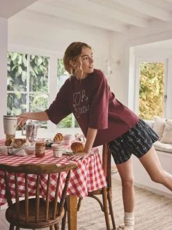 Chocolate Brown Slogan Short Pyjamas Set