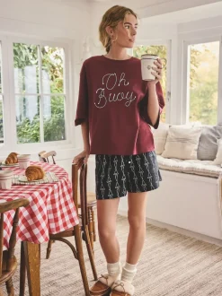 Chocolate Brown Slogan Short Pyjamas Set