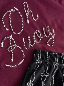 Chocolate Brown Slogan Short Pyjamas Set