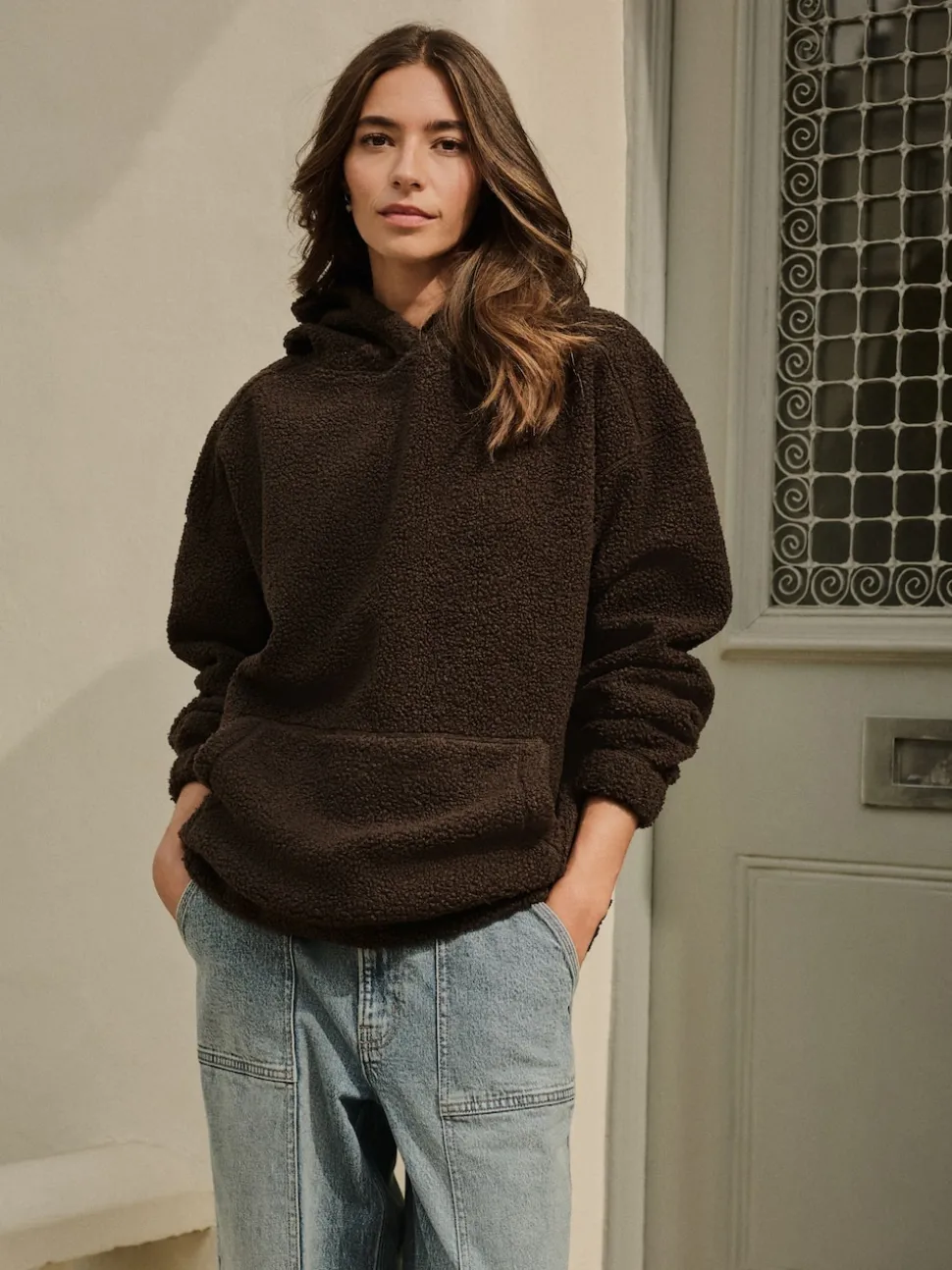 Chocolate Brown Soft Teddy Borg Longsleeve Hoodie