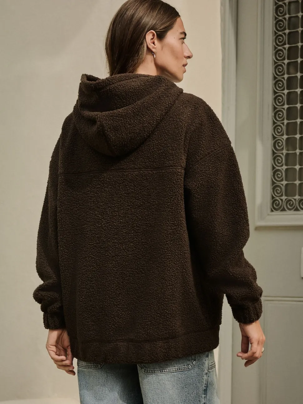 Chocolate Brown Soft Teddy Borg Longsleeve Hoodie