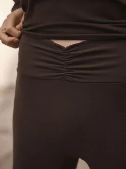 Chocolate Brown Soft Touch Rib Ruched Flare Leggings