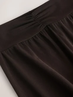 Chocolate Brown Soft Touch Rib Ruched Flare Leggings