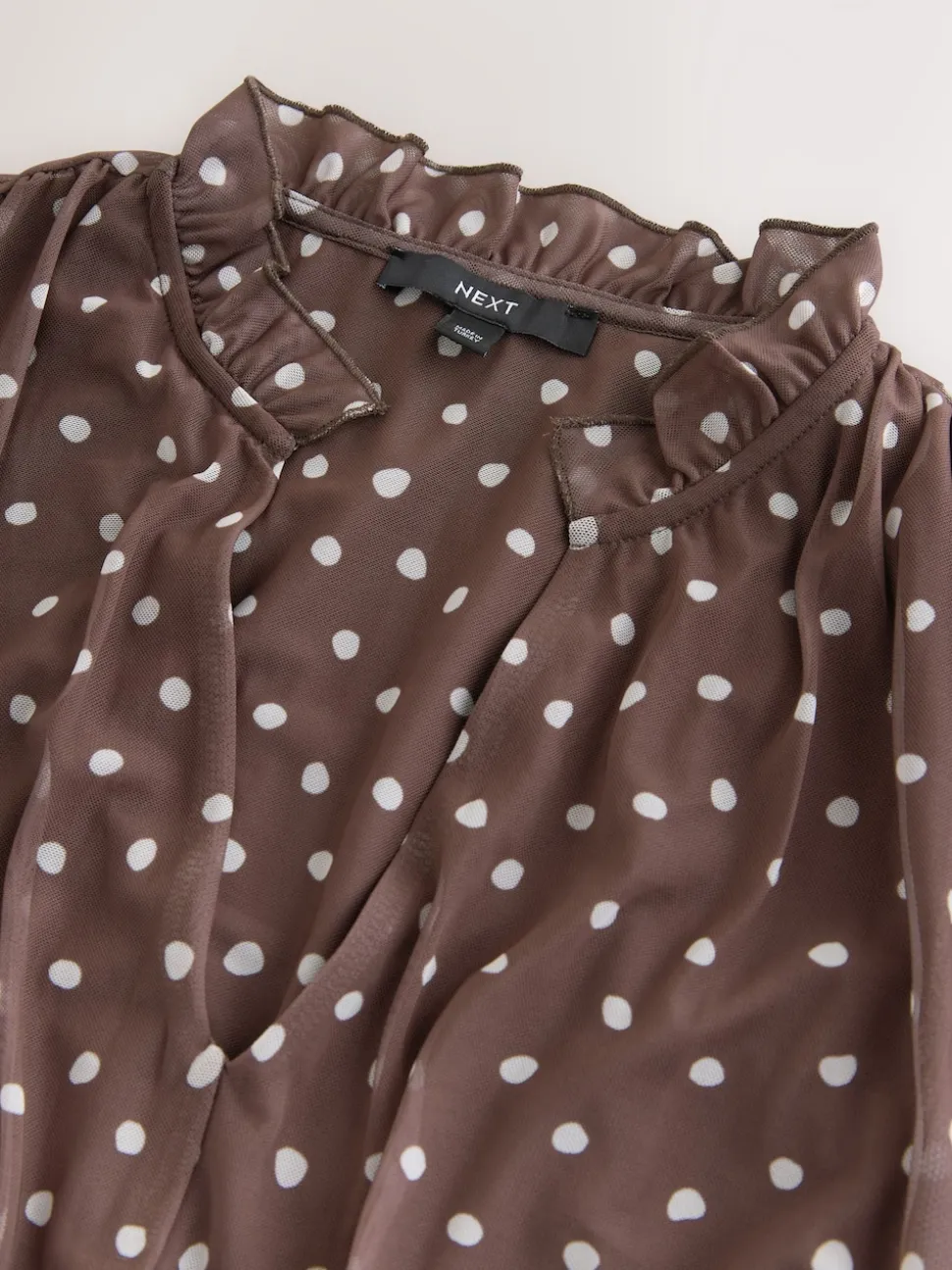 Chocolate Brown Spot Pleated Mesh Print V-Neck Occasion Maxi Dress