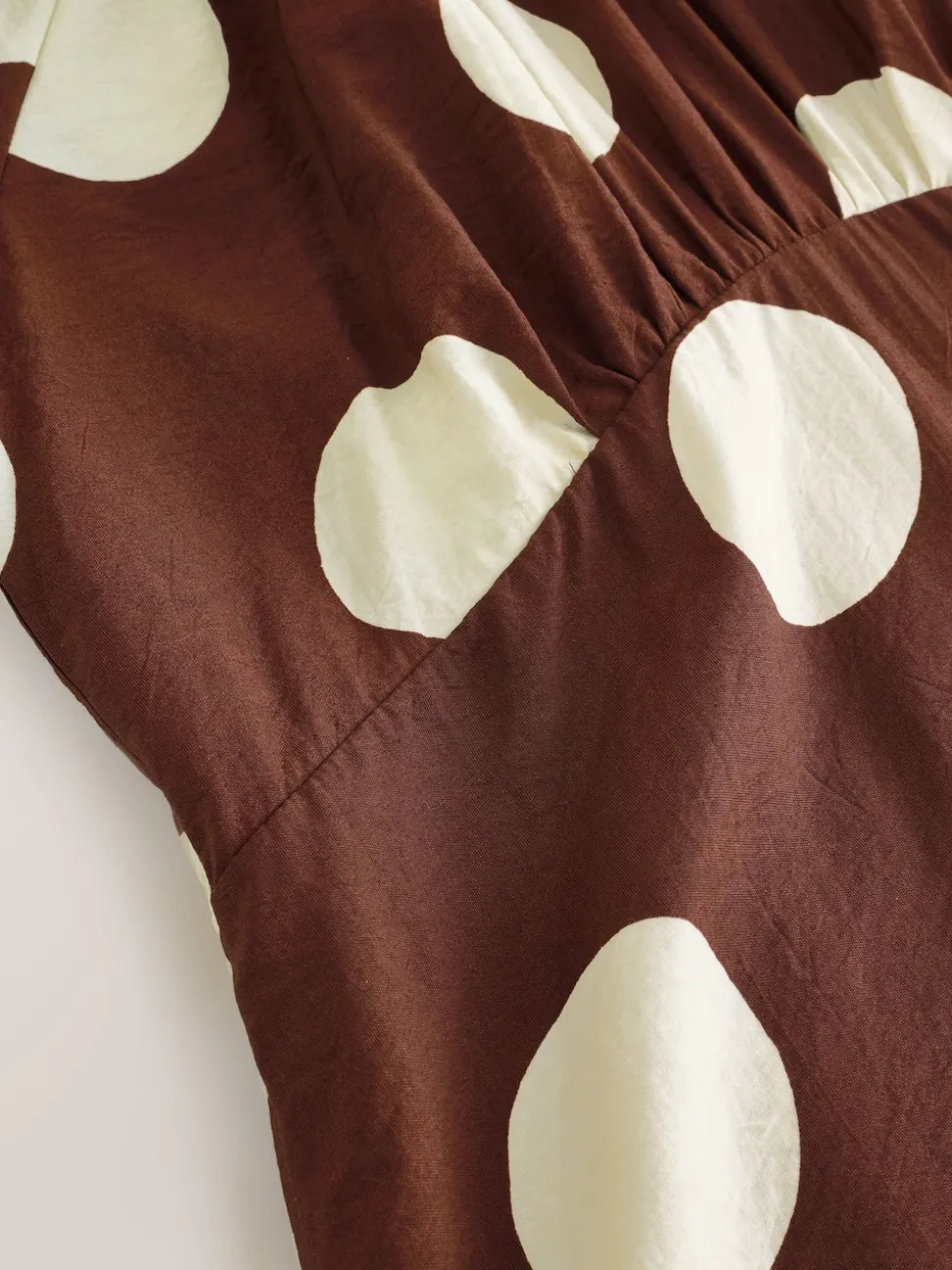 Chocolate Brown Spot Print Puff Sleeve Midi Dress