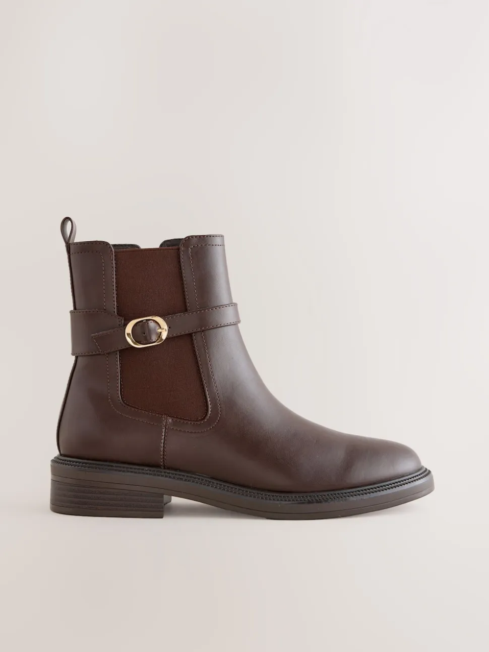 Chocolate Brown Standard/Wide Fit Buckled Chelsea Boots