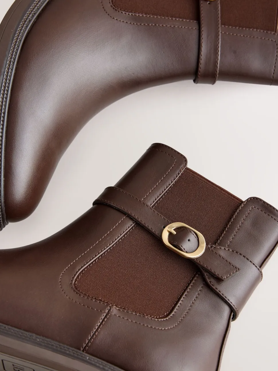 Chocolate Brown Standard/Wide Fit Buckled Chelsea Boots