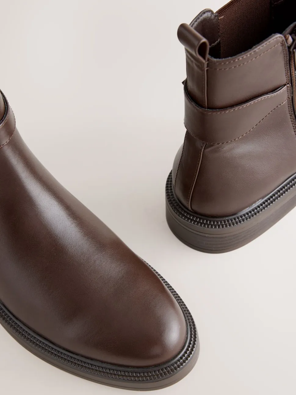 Chocolate Brown Standard/Wide Fit Buckled Chelsea Boots