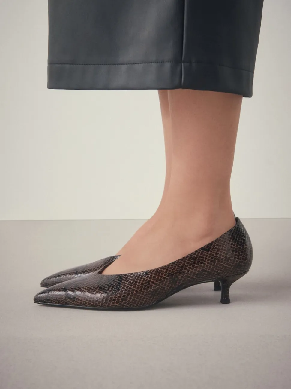 Chocolate Brown Standard/Wide Fit Point Toe Low Kitten Heels Shoes