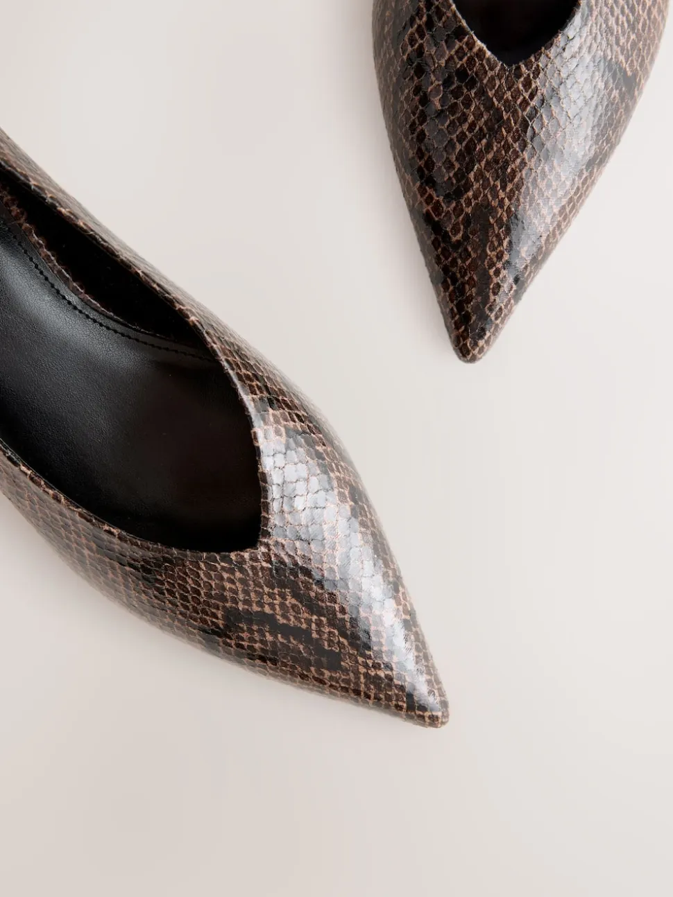 Chocolate Brown Standard/Wide Fit Point Toe Low Kitten Heels Shoes