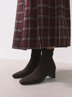 Chocolate Brown Standard/Wide Fit Chisel Toe Block Heel Sock Boots