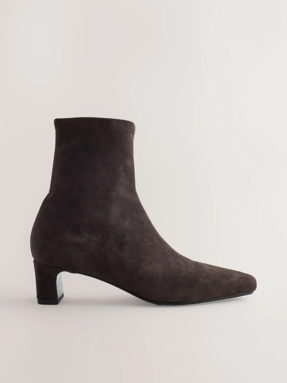 Chocolate Brown Standard/Wide Fit Chisel Toe Block Heel Sock Boots