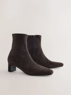 Chocolate Brown Standard/Wide Fit Chisel Toe Block Heel Sock Boots