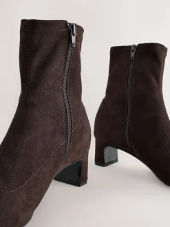 Chocolate Brown Standard/Wide Fit Chisel Toe Block Heel Sock Boots