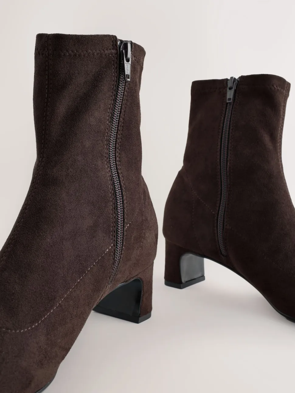 Chocolate Brown Standard/Wide Fit Chisel Toe Block Heel Sock Boots