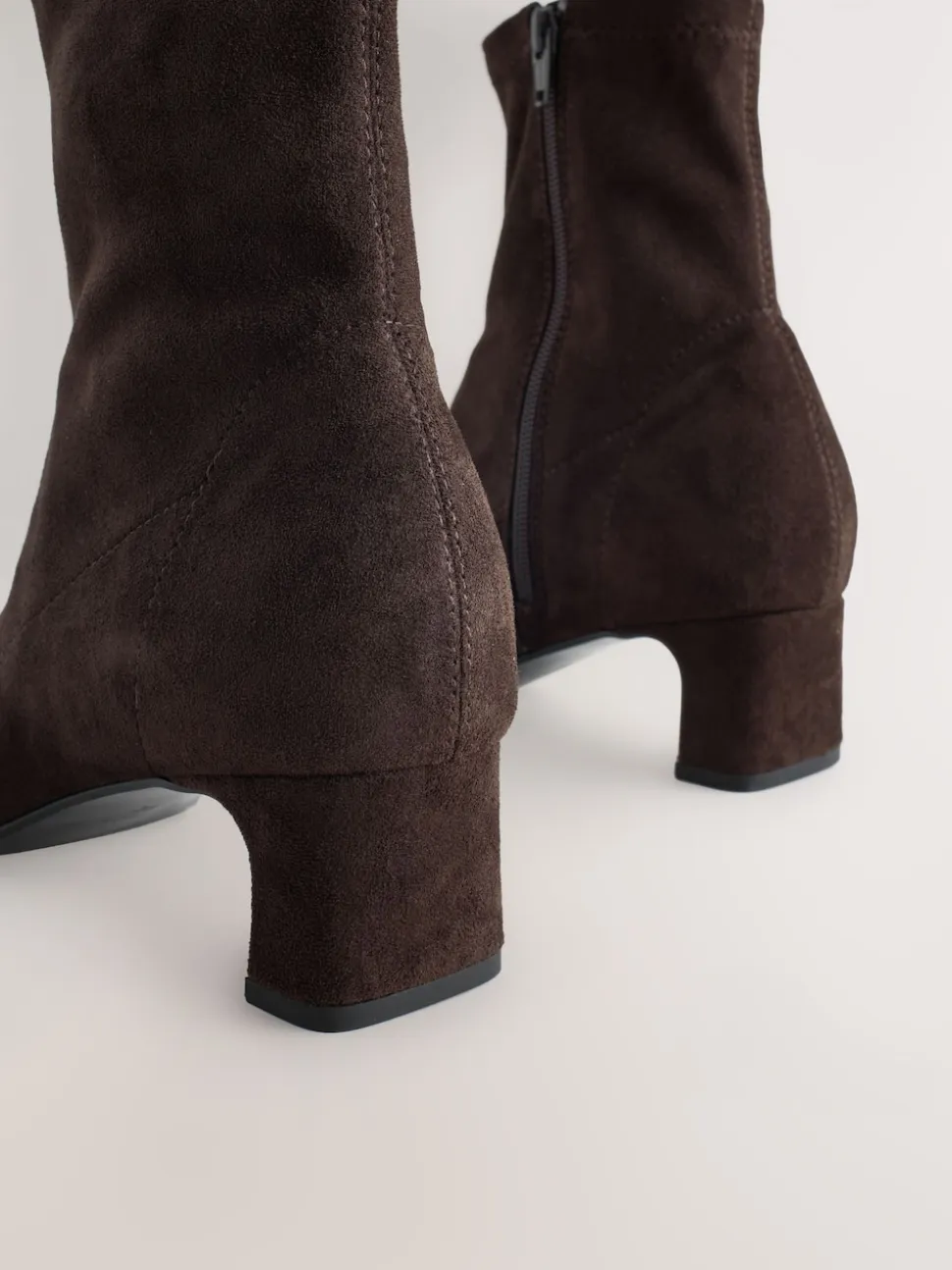 Chocolate Brown Standard/Wide Fit Chisel Toe Block Heel Sock Boots
