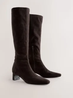 Chocolate Brown Standard/Wide Fit Forever Comfort® Chisel Toe Knee Sock Boots