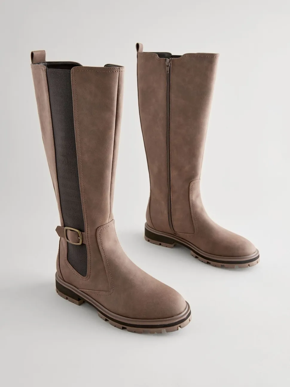 Chocolate Brown Standard/Wide Fit Knee High Buckle Chelsea Boots