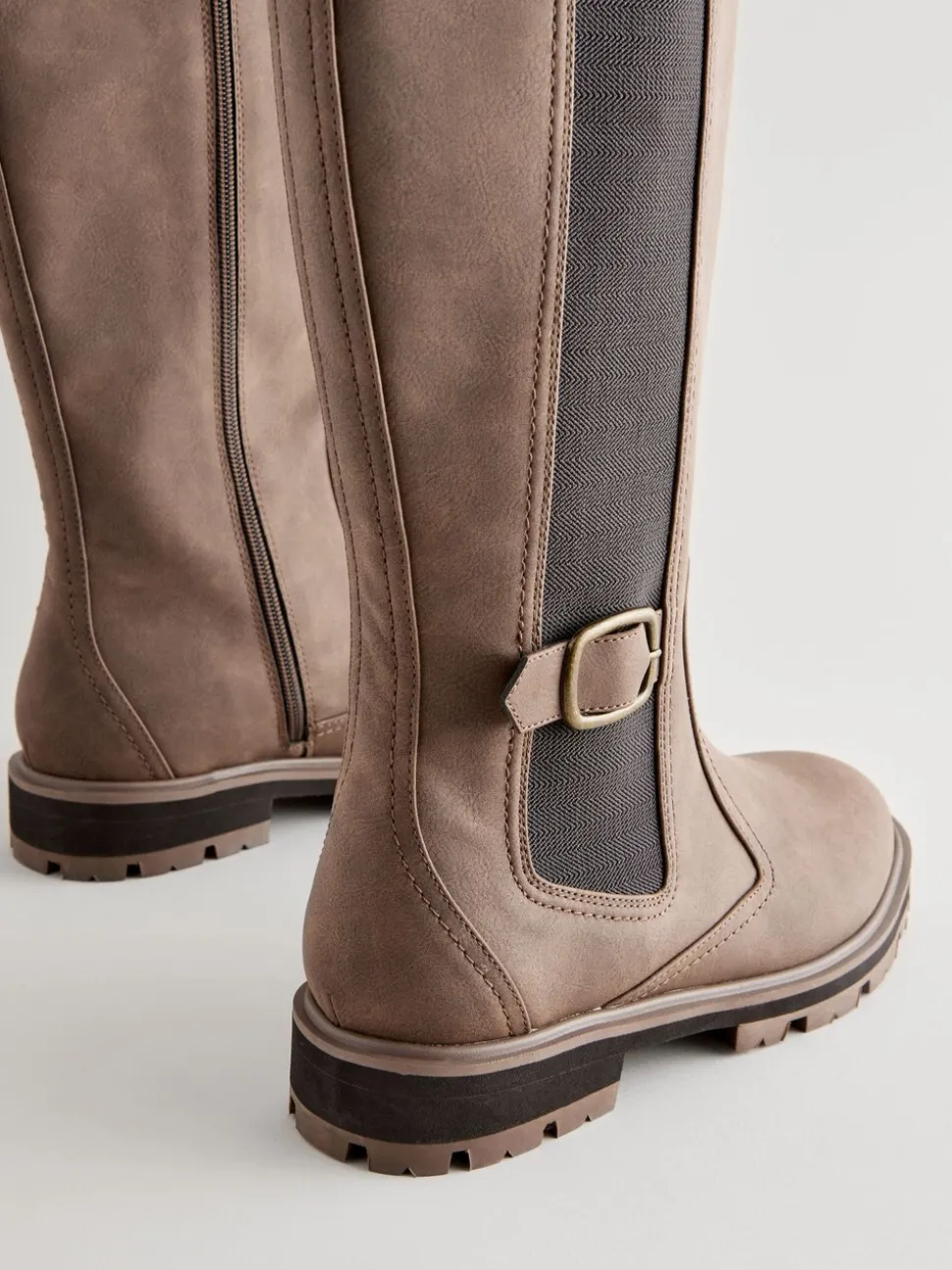 Chocolate Brown Standard/Wide Fit Knee High Buckle Chelsea Boots