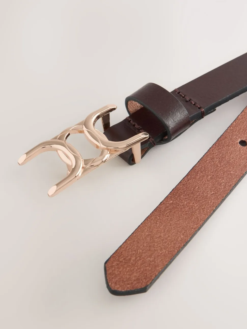 Chocolate Brown Statement Buckle Skinny Leather Belt