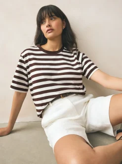 Chocolate Brown Stripe Heavyweight Short Sleeve Crew Neck T-Shirt