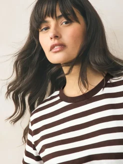 Chocolate Brown Stripe Heavyweight Short Sleeve Crew Neck T-Shirt