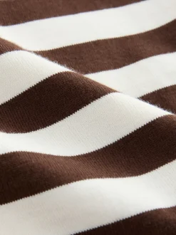 Chocolate Brown Stripe Heavyweight Short Sleeve Crew Neck T-Shirt