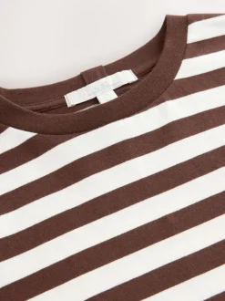 Chocolate Brown Stripe Heavyweight Short Sleeve Crew Neck T-Shirt
