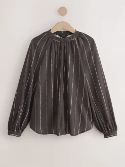 Chocolate Brown Stripe Long Sleeve V-Neck Blouse