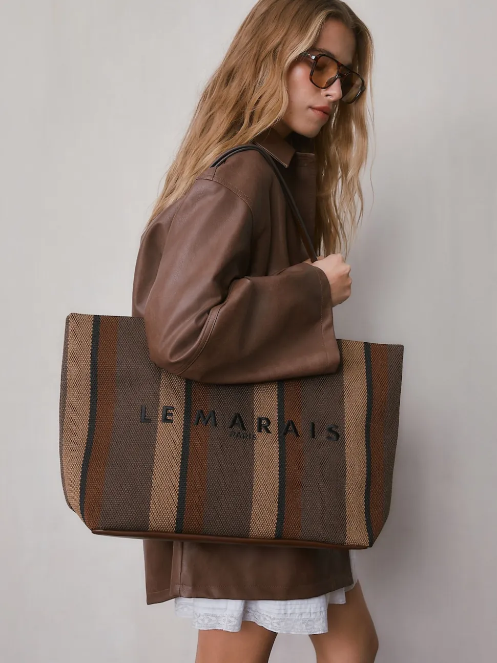 Chocolate Brown Stripe Shoulder Bag