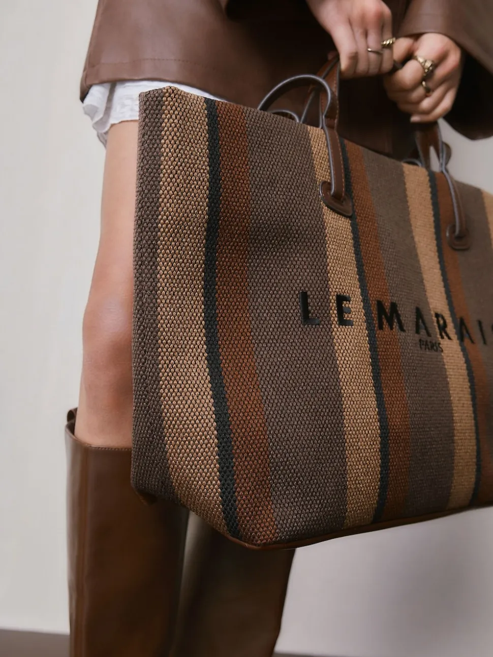 Chocolate Brown Stripe Shoulder Bag