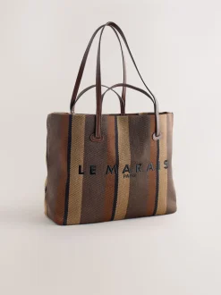 Chocolate Brown Stripe Shoulder Bag