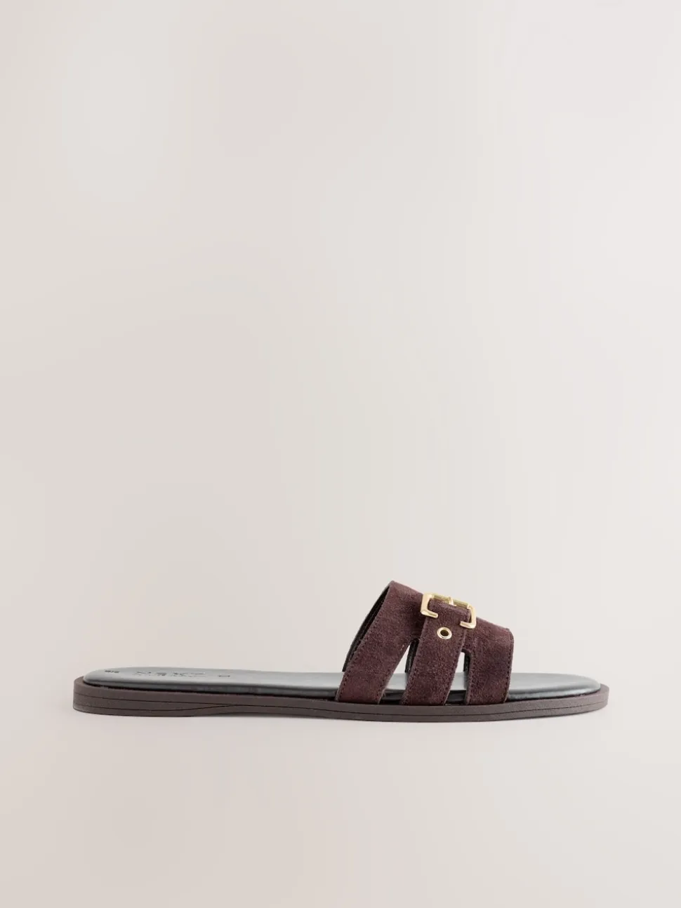Chocolate Brown Suede Buckle Mule Sandals